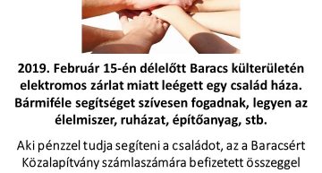 Adománygyűjtés a baracsi tűzkárosult család számára